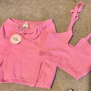 NWT Camila Coelho Pink Knit Skirt and Top Set
